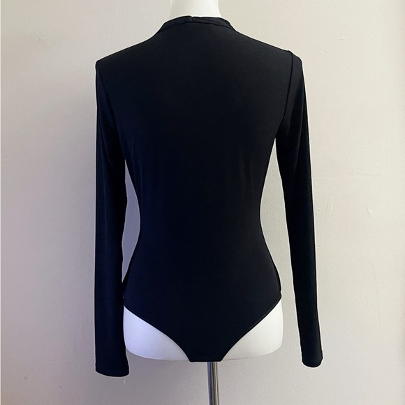 Boston Proper Black Ruched Bust Bodysuit Chic Office Business Casual - Picture 3 of 5